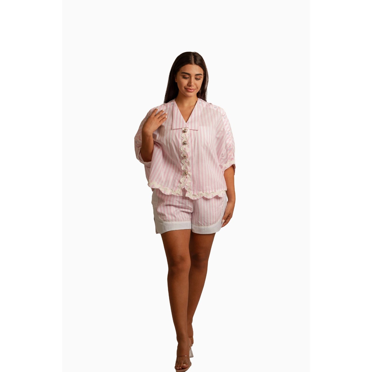LUNA PINK AND WHITE STRIPED CO-ORD SET