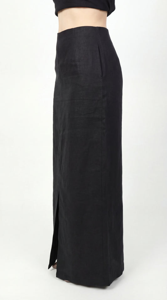 Inori Black Linen Skirt