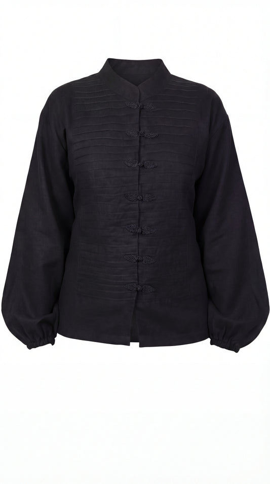 Inori Black Linen Top