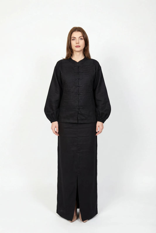 Inori Black Linen Skirt