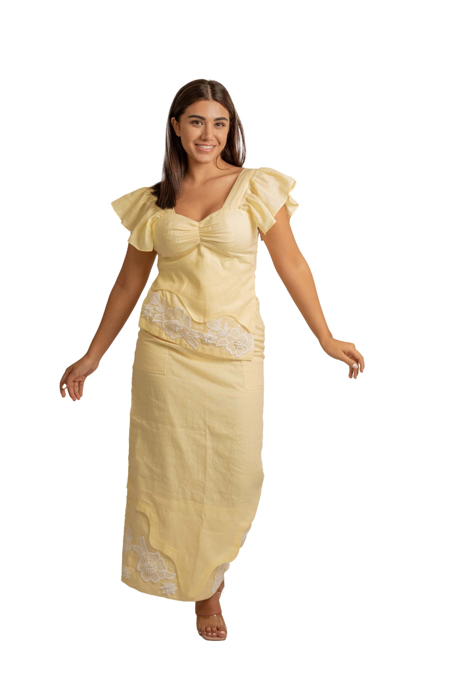 Blossom Yellow Top with White Lace
