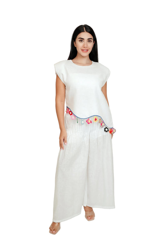 Fiji Summer Sleeveless White Linen Top