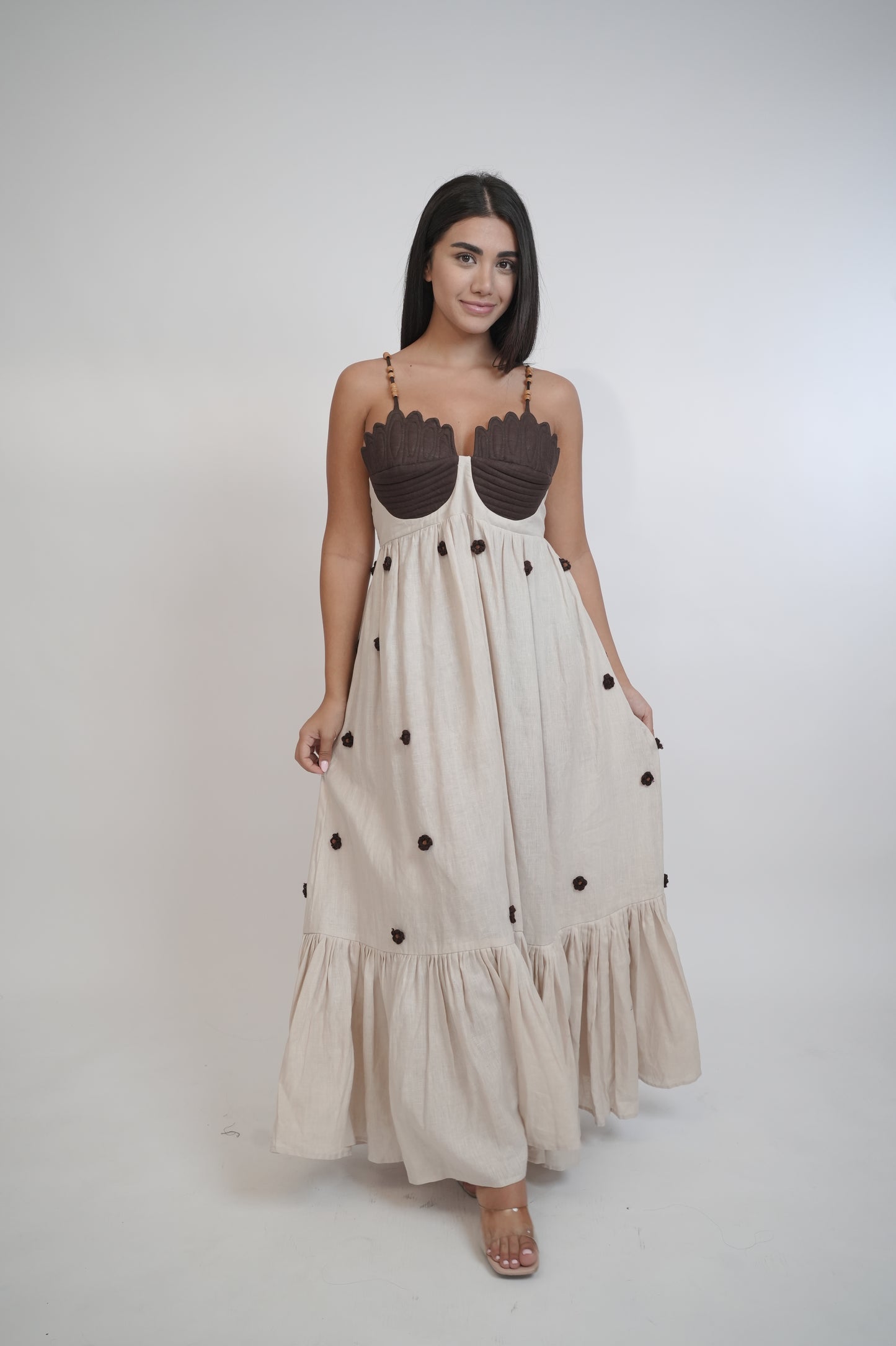 Coco Beige Brown Linen Dress