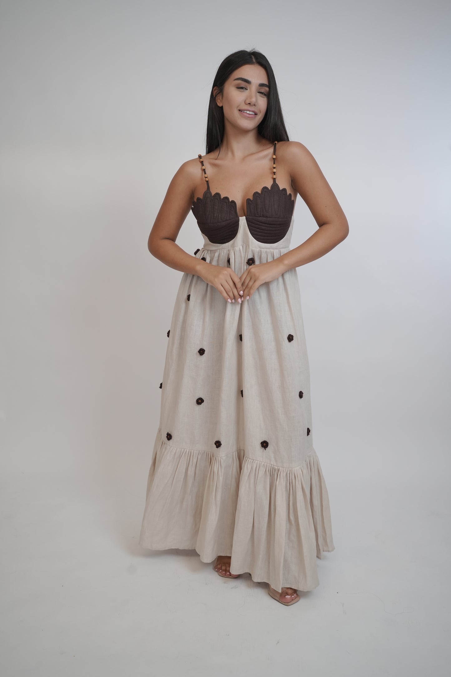 Coco Beige Brown Linen Dress