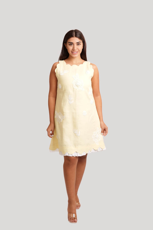 Petal Yellow Linen short dress