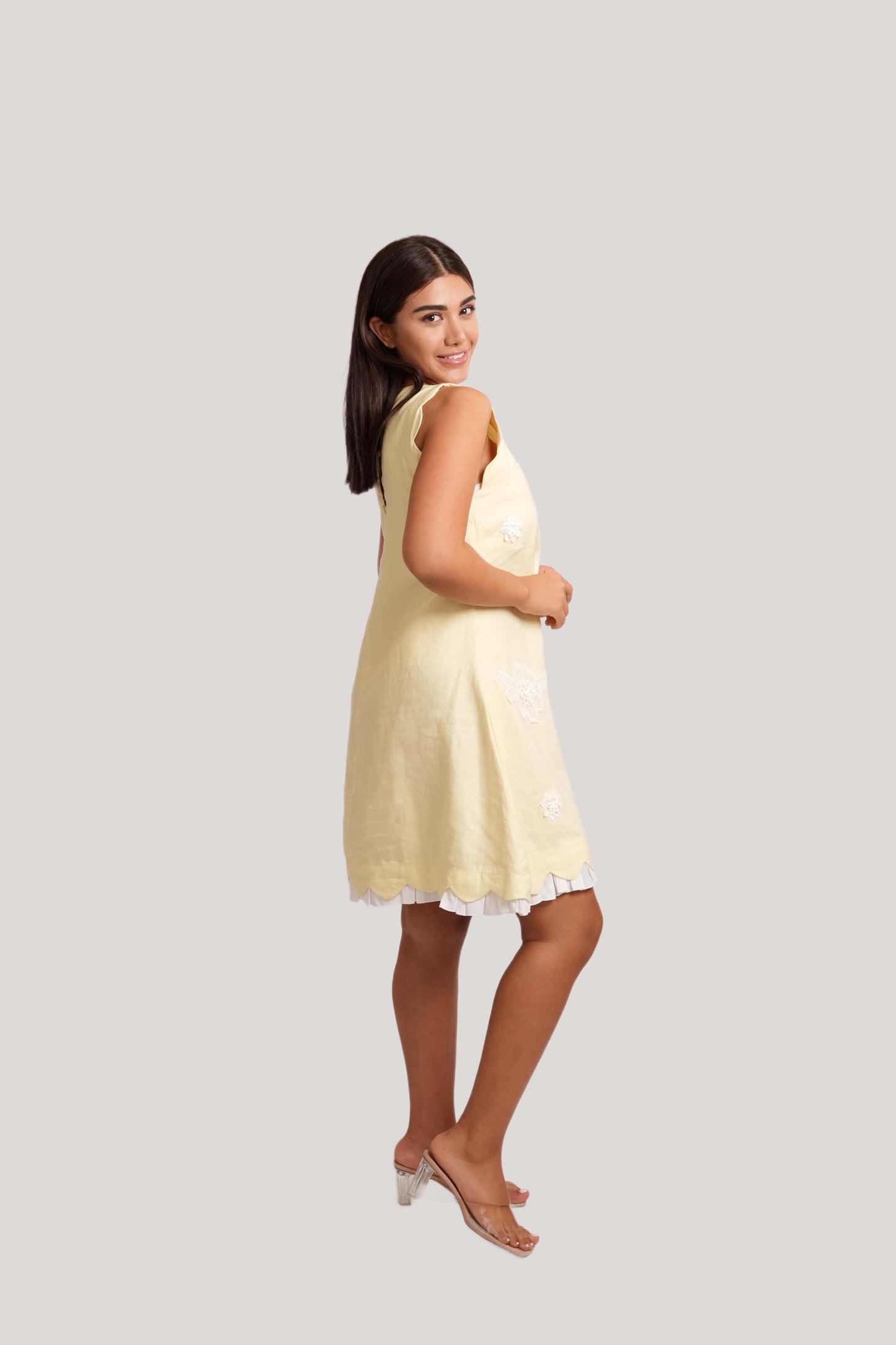 Petal Yellow Linen short dress