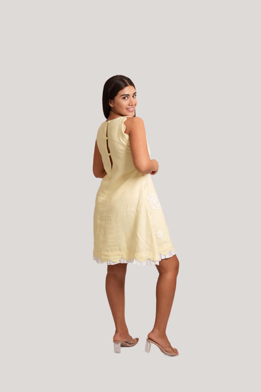 Petal Yellow Linen short dress