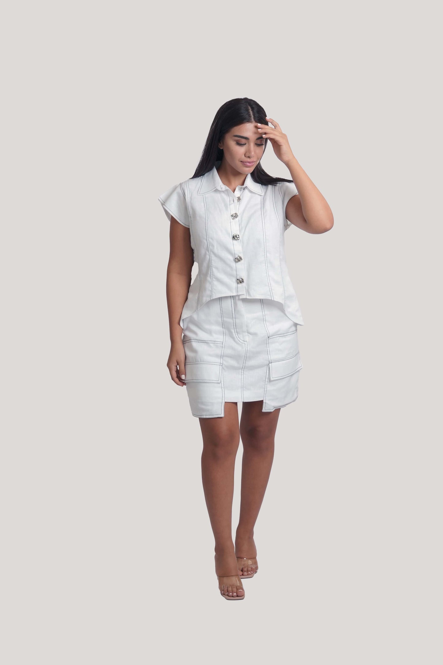 Zahra White Linen Skirt