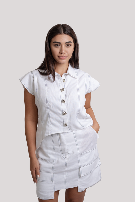 Zahra White Linen Skirt