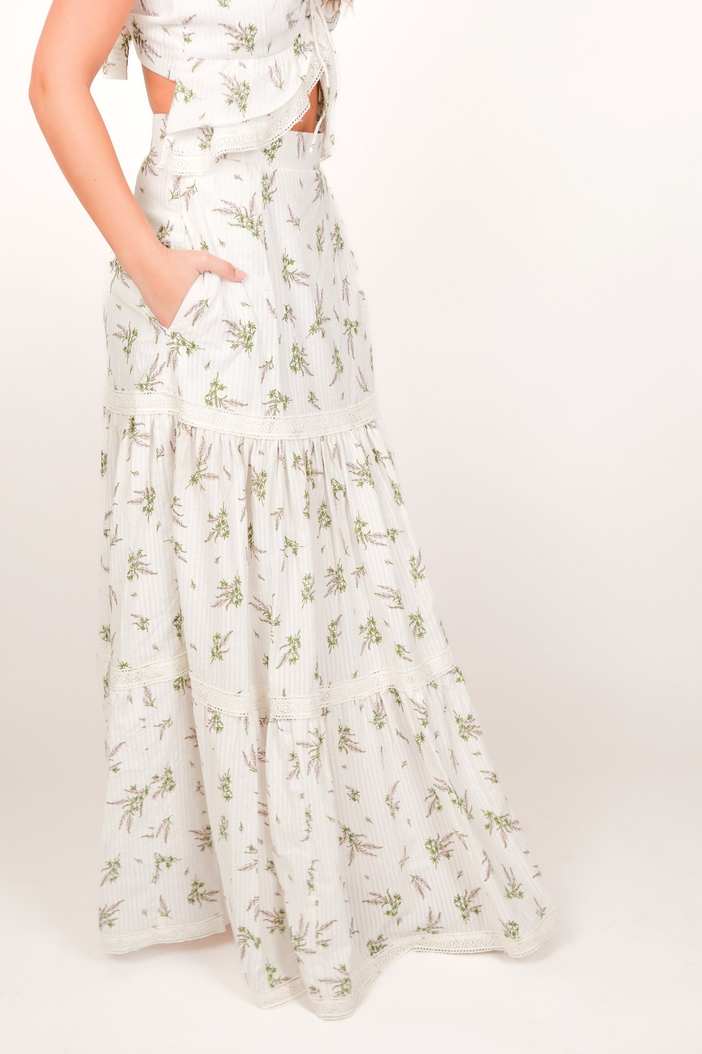 Flora White Floral Maxi Skirt
