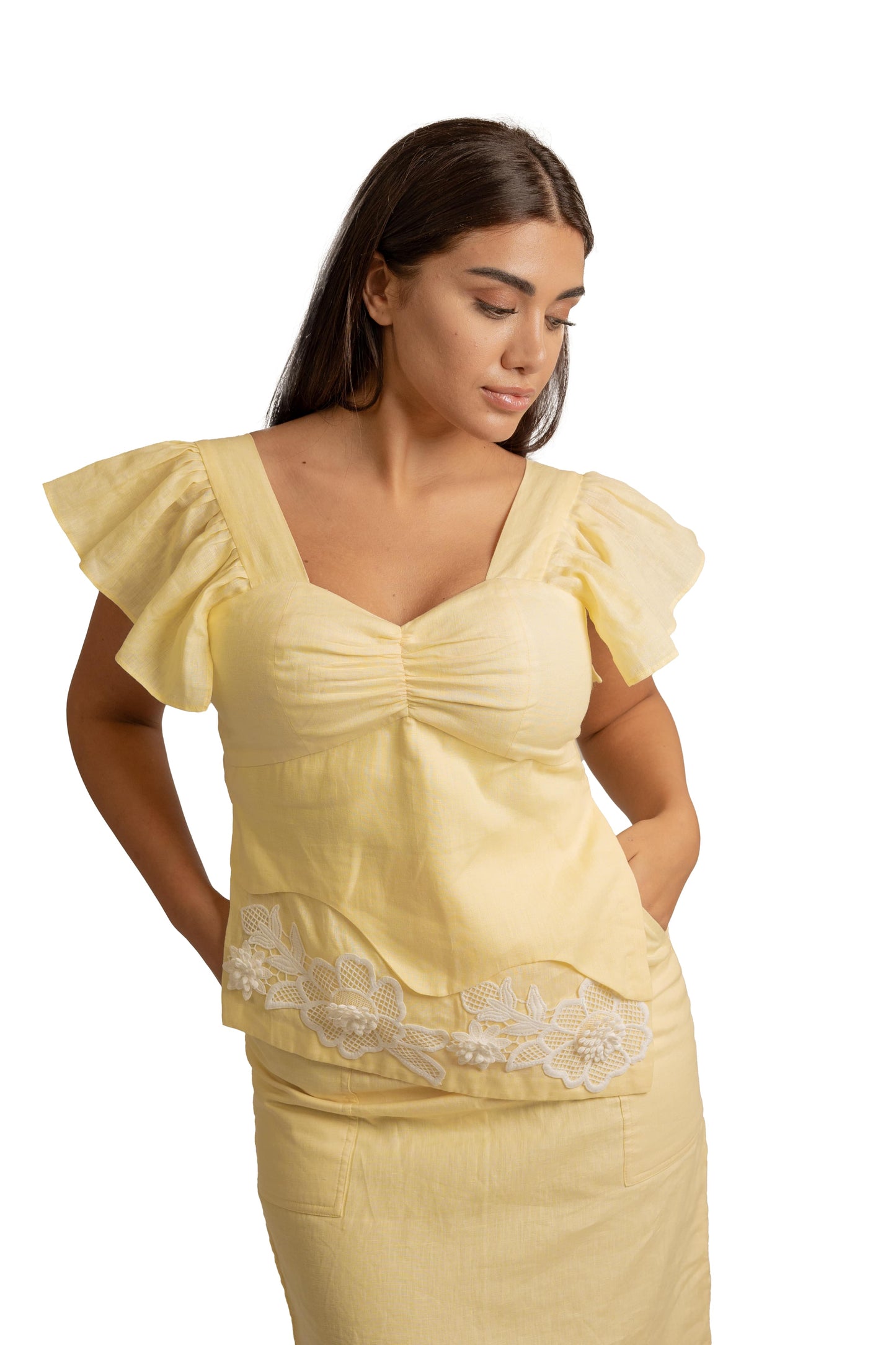 Blossom Yellow Top with White Lace