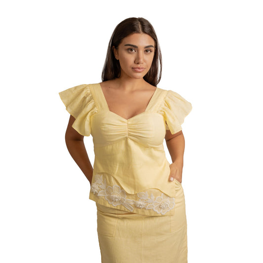 Blossom Yellow Top with White Lace