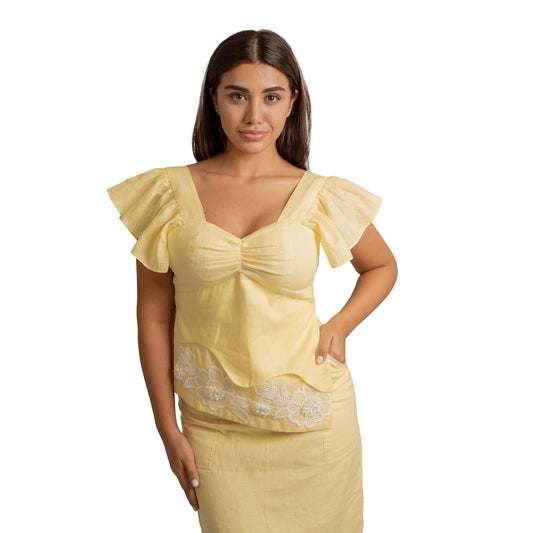 Blossom Yellow Top with White Lace