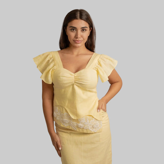 Blossom Yellow Top with White Lace