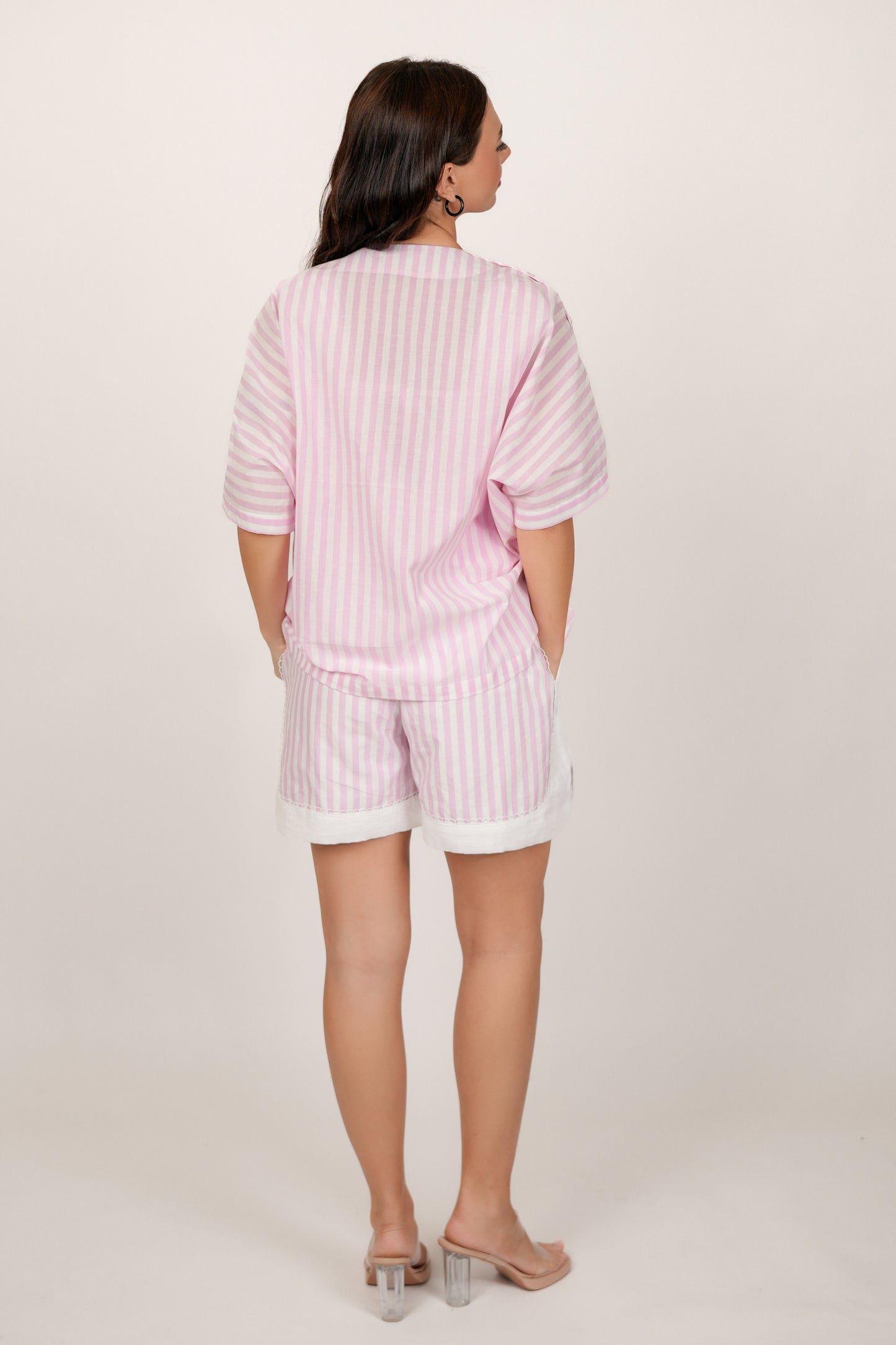 LUNA PINK AND WHITE STRIPED CO-ORD SET