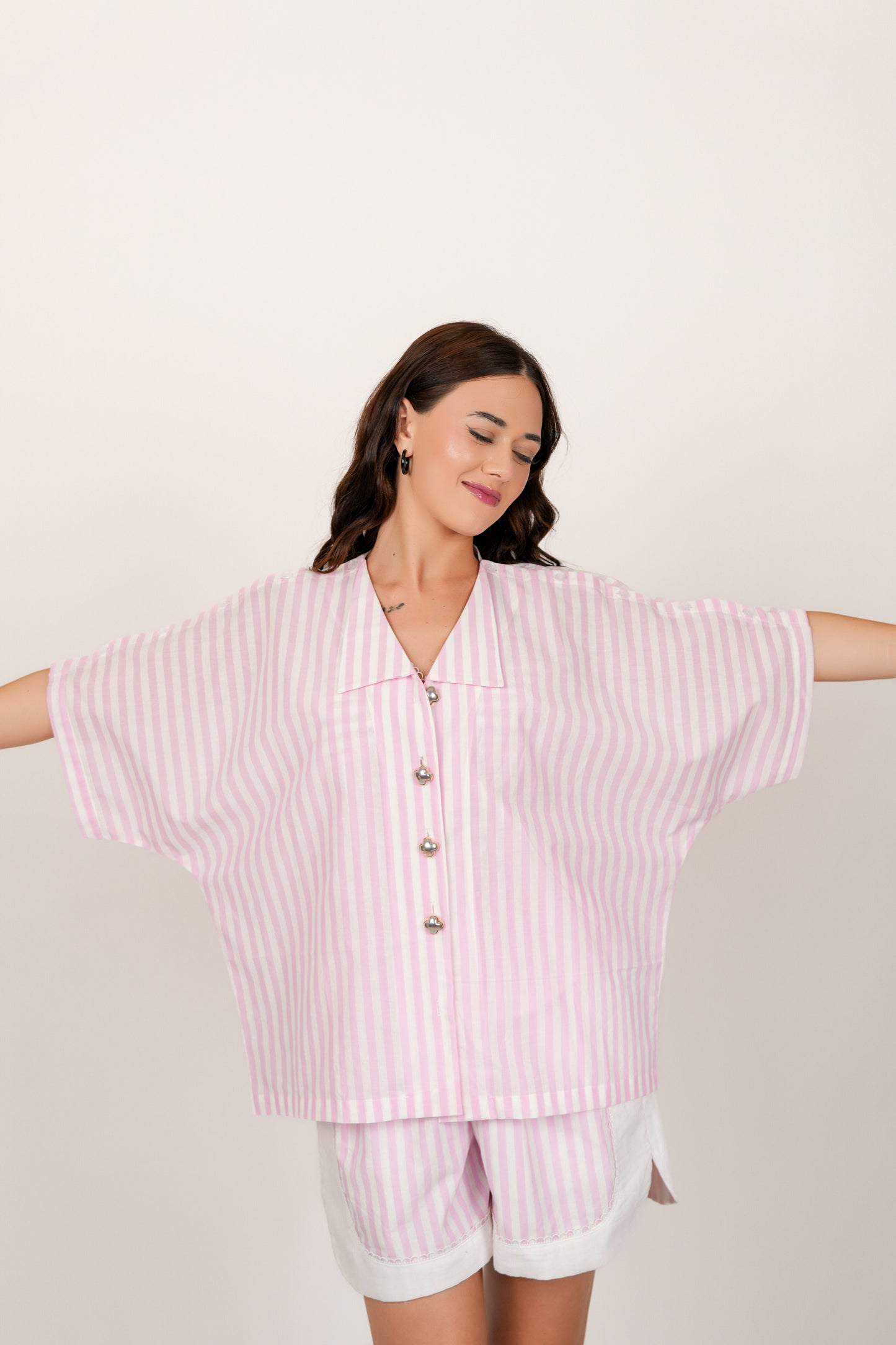 LUNA PINK AND WHITE STRIPED CO-ORD SET
