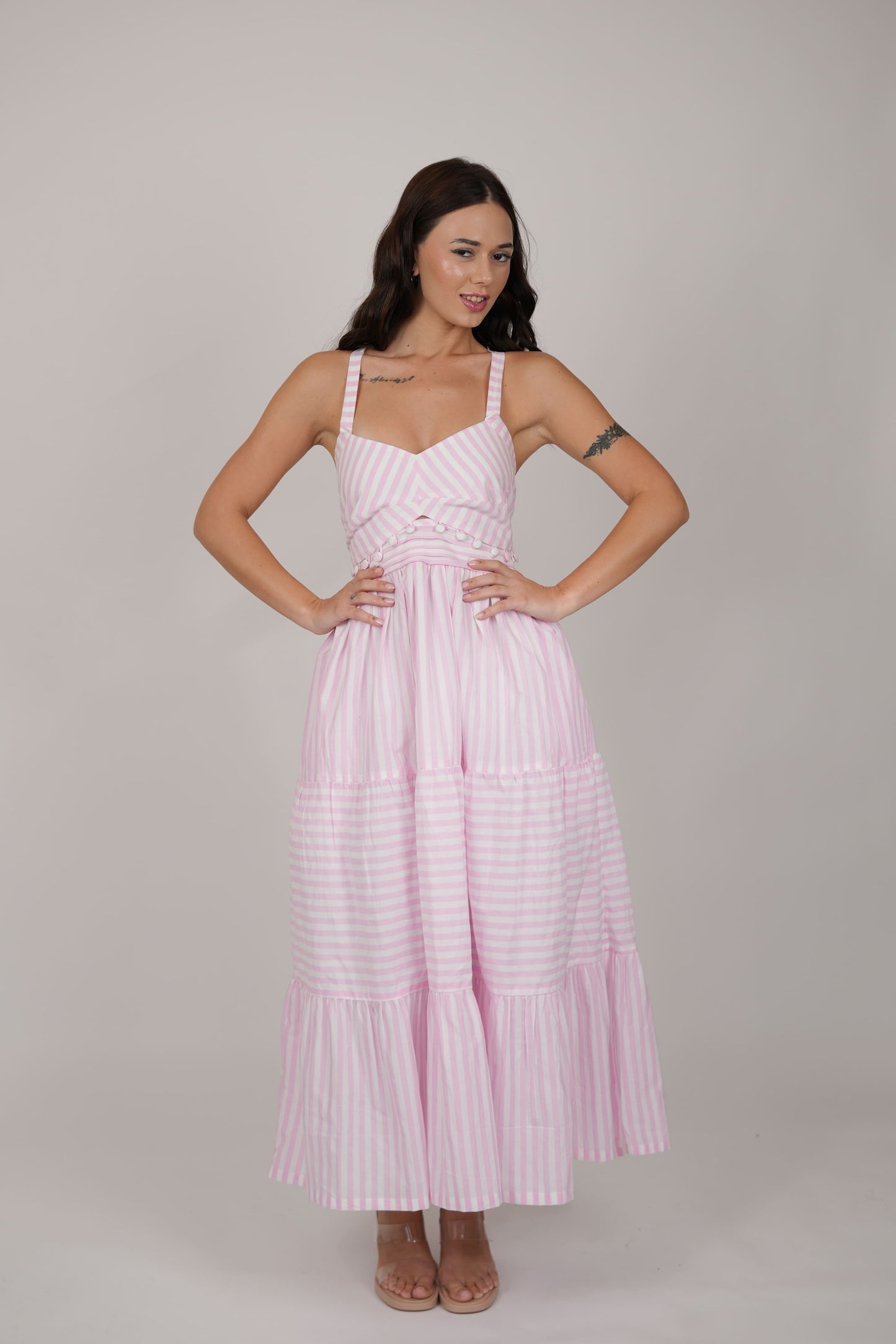 Abby White Pink Striped Dress