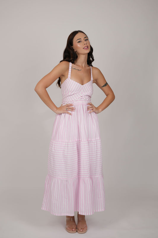 Abby White Pink Striped Dress