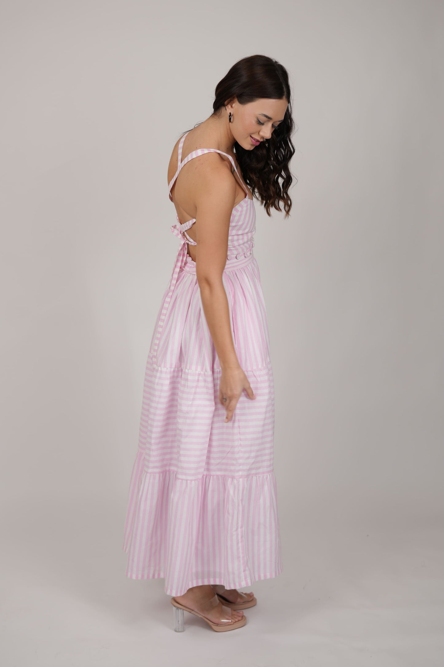 Abby White Pink Striped Dress