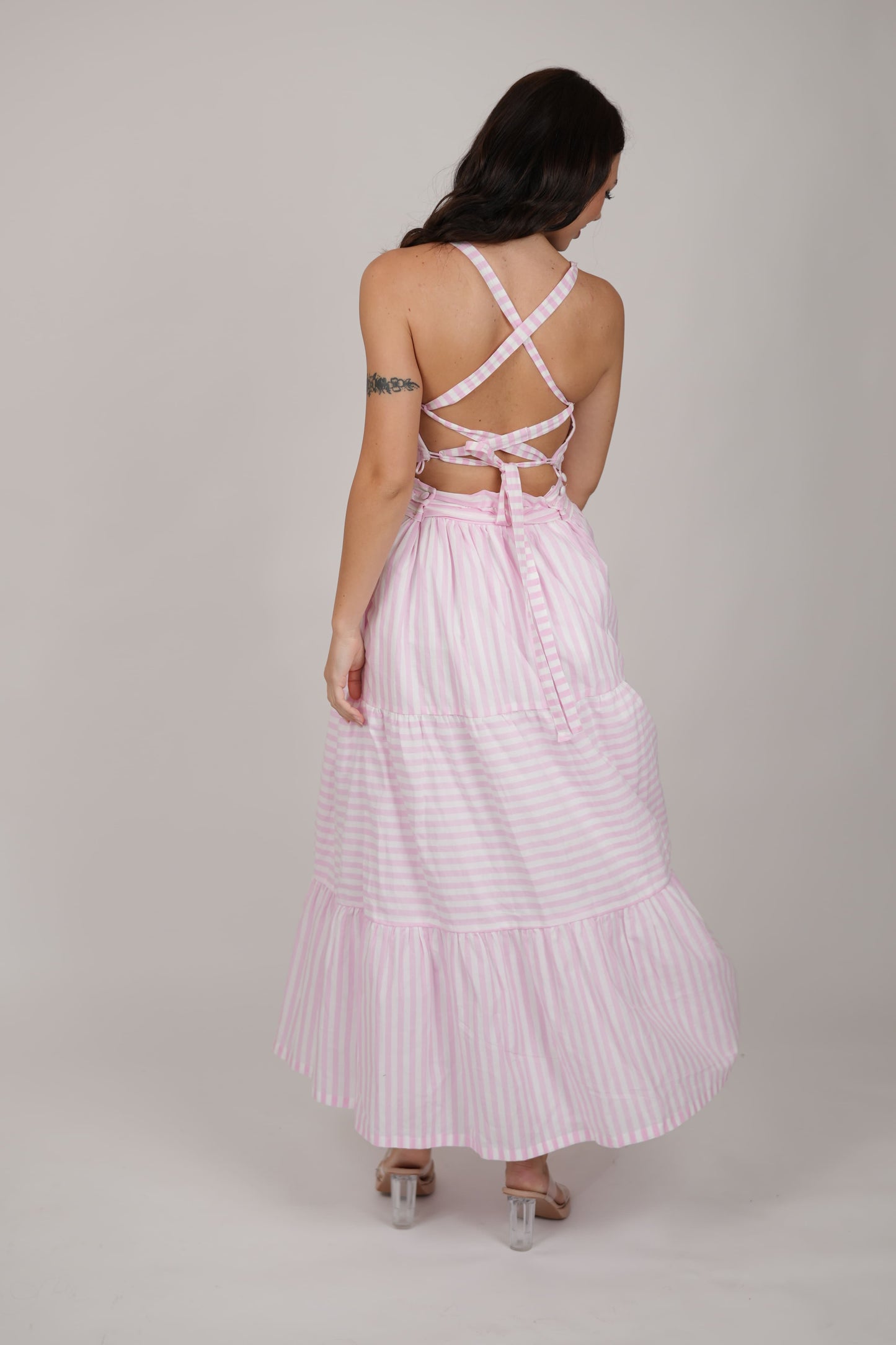Abby White Pink Striped Dress