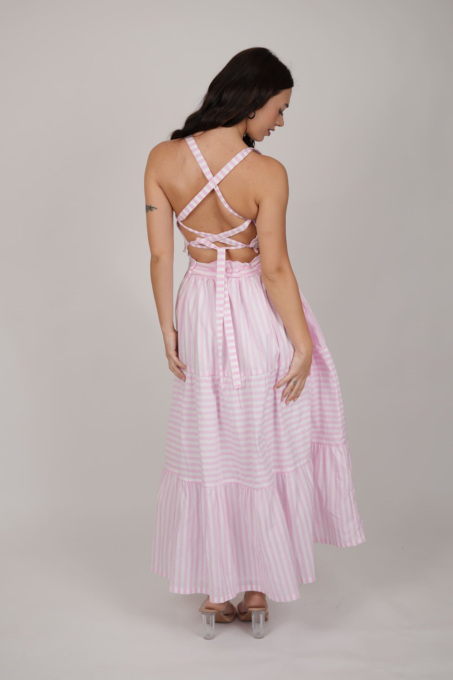 Abby White Pink Striped Dress