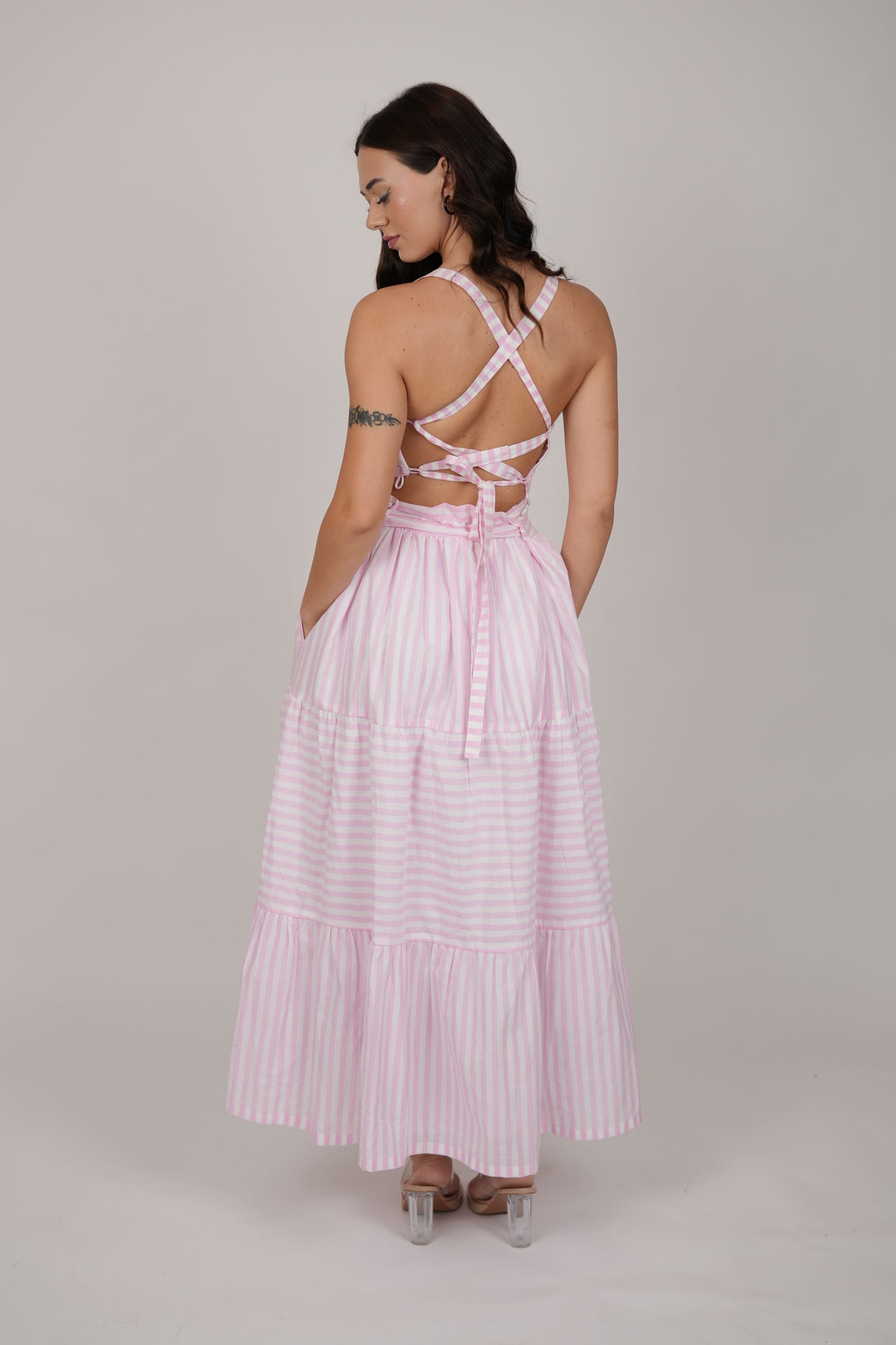 Abby White Pink Striped Dress