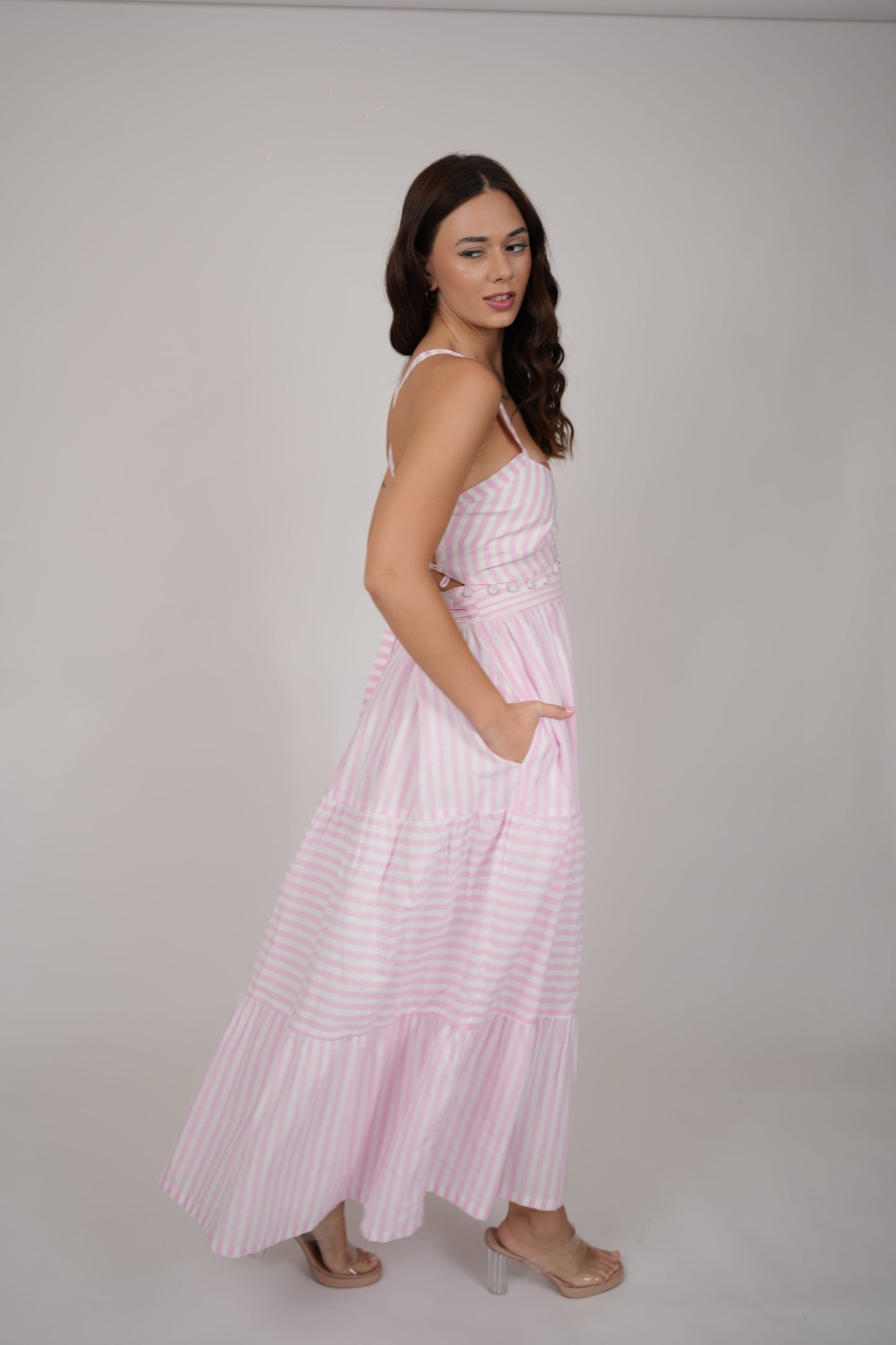 Abby White Pink Striped Dress