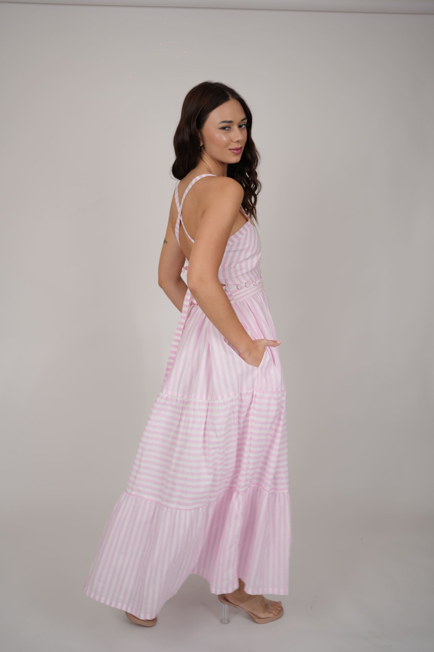 Abby White Pink Striped Dress