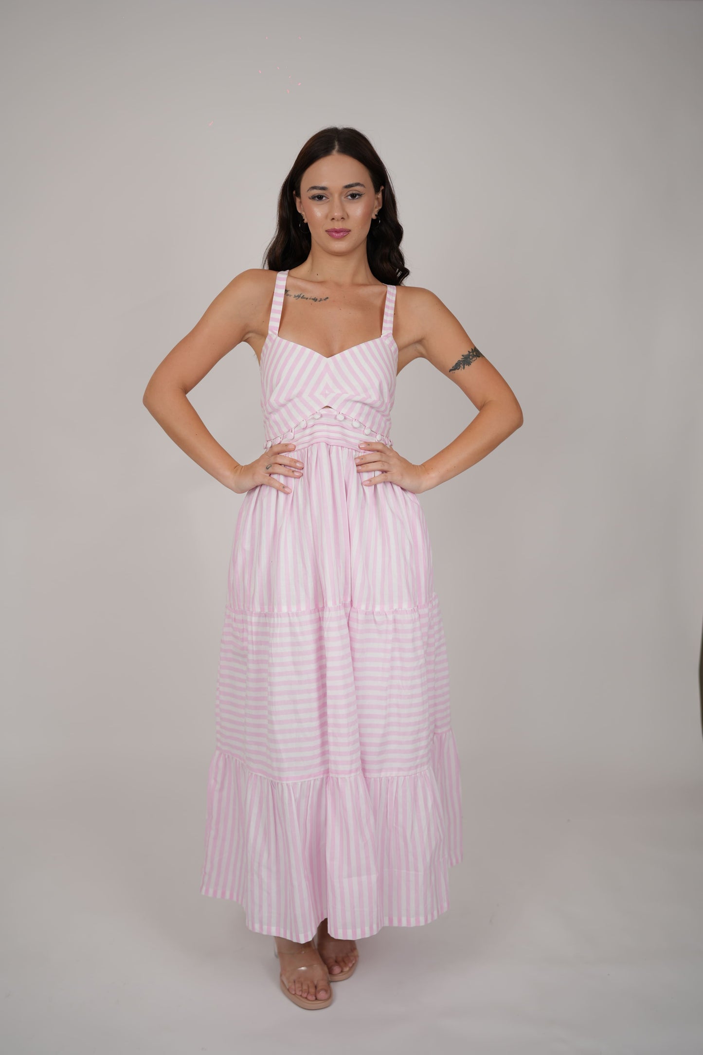 Abby White Pink Striped Dress