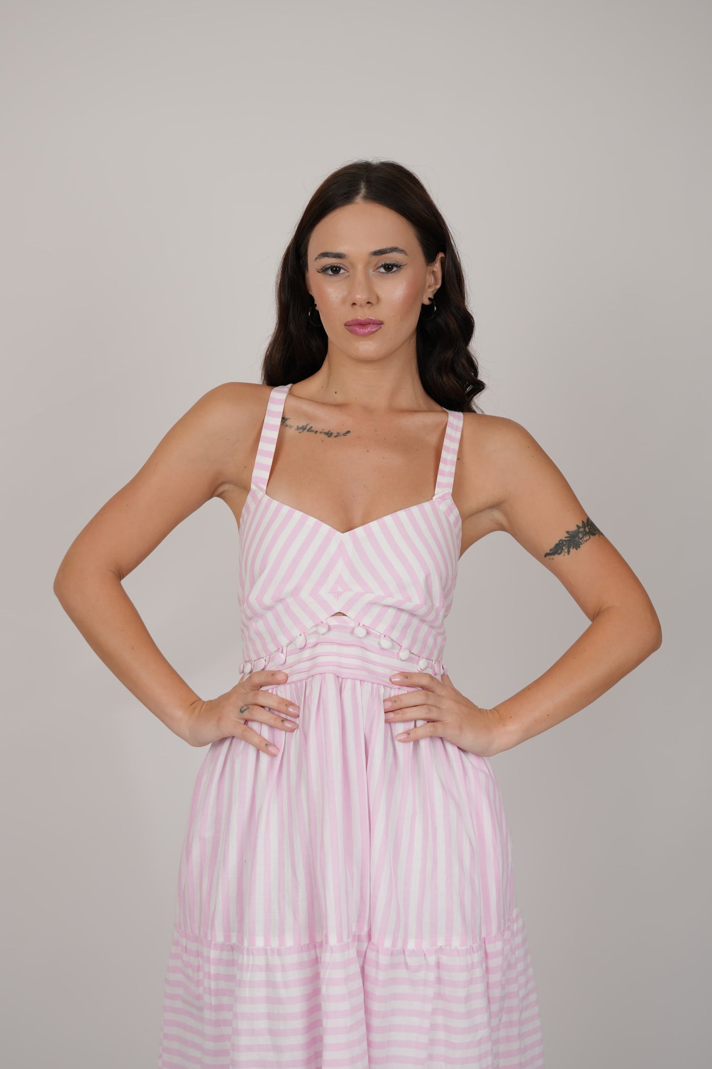 Abby White Pink Striped Dress