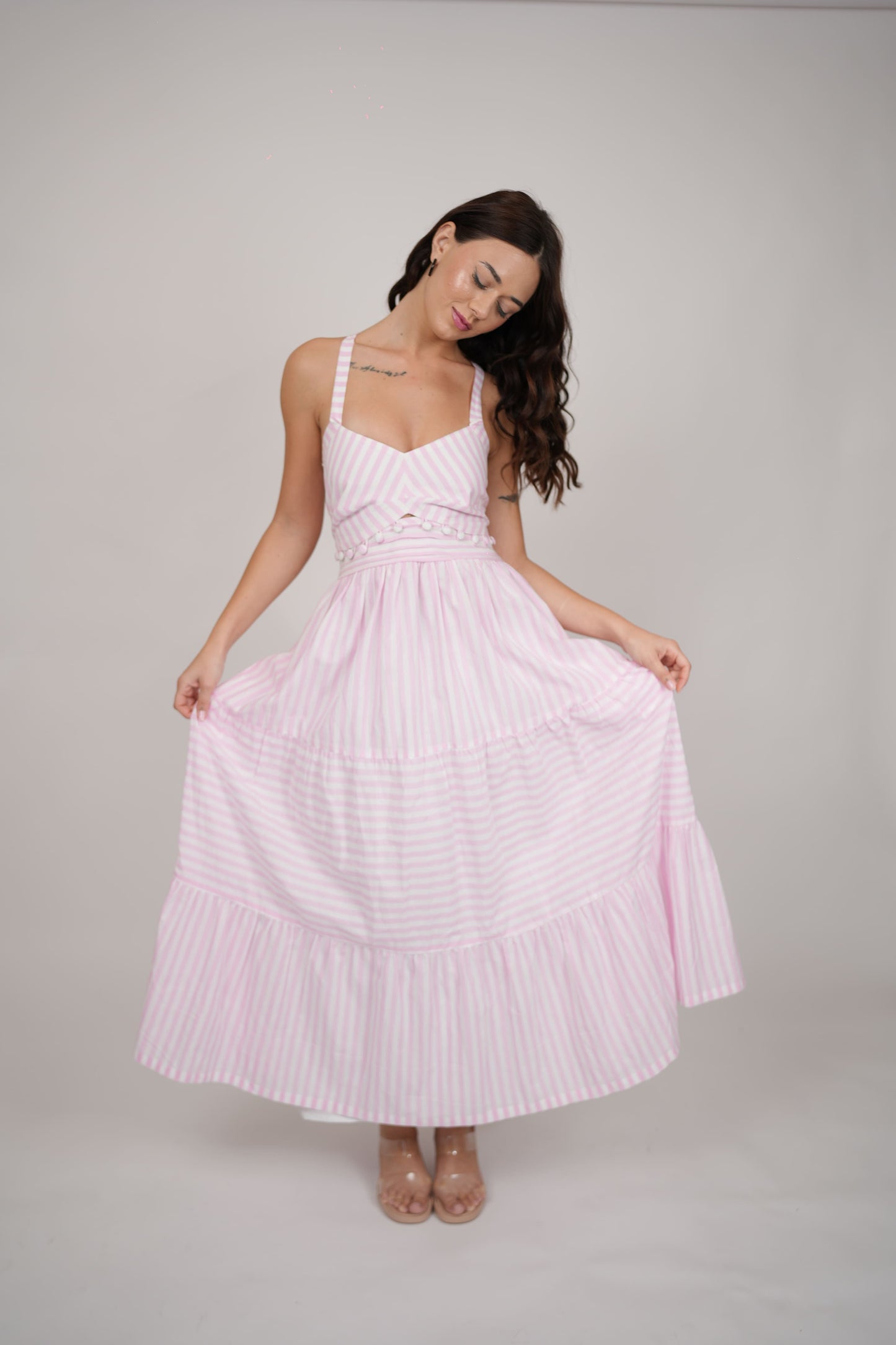 Abby White Pink Striped Dress