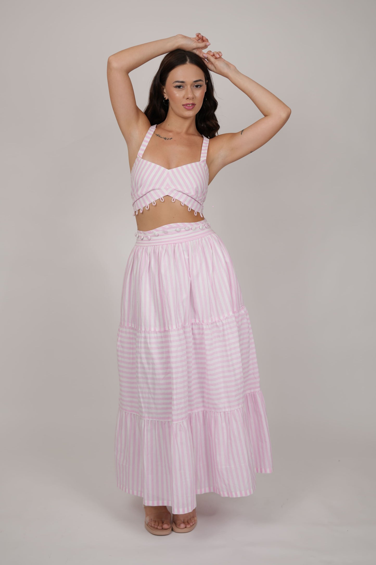Abby White Pink Striped Dress