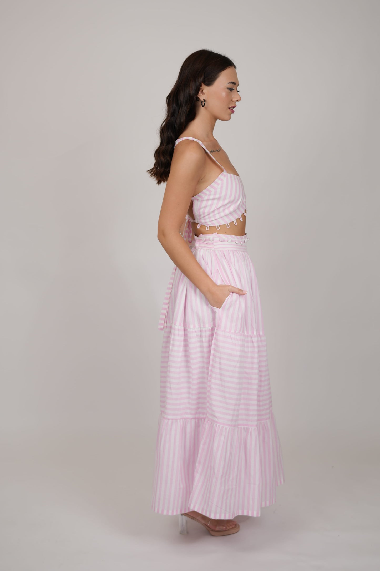 Abby White Pink Striped Dress