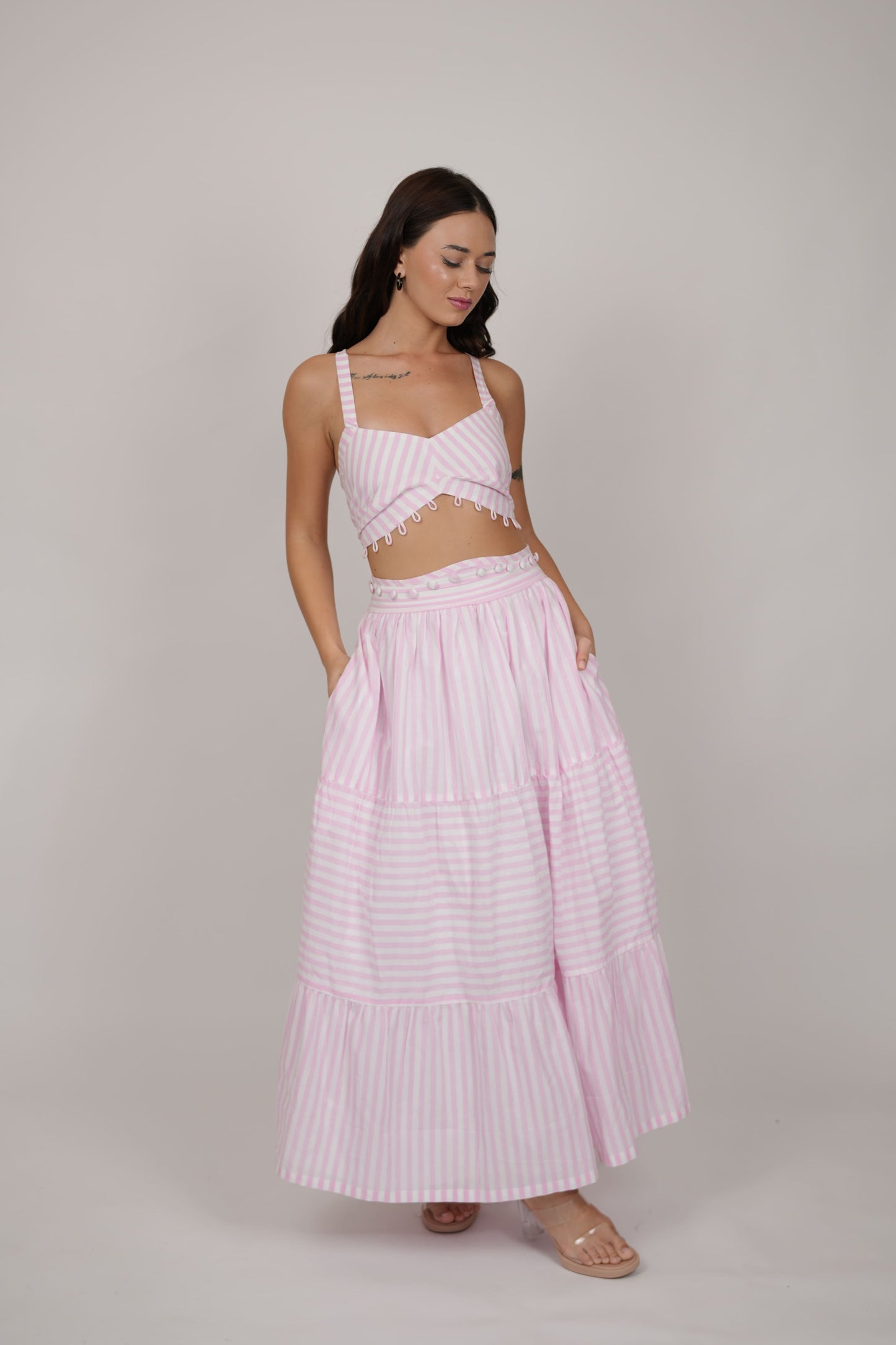 Abby White Pink Striped Dress