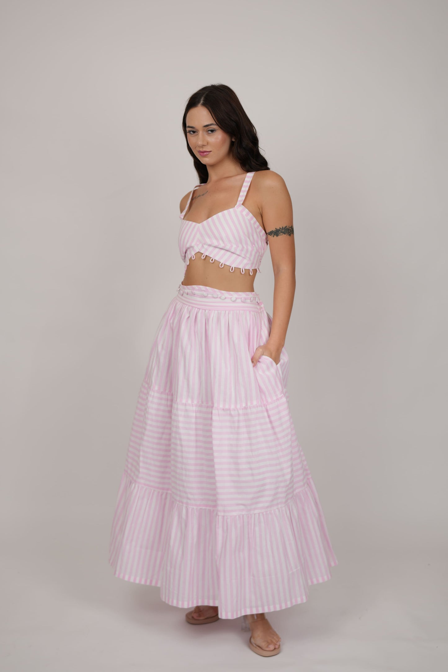 Abby White Pink Striped Dress
