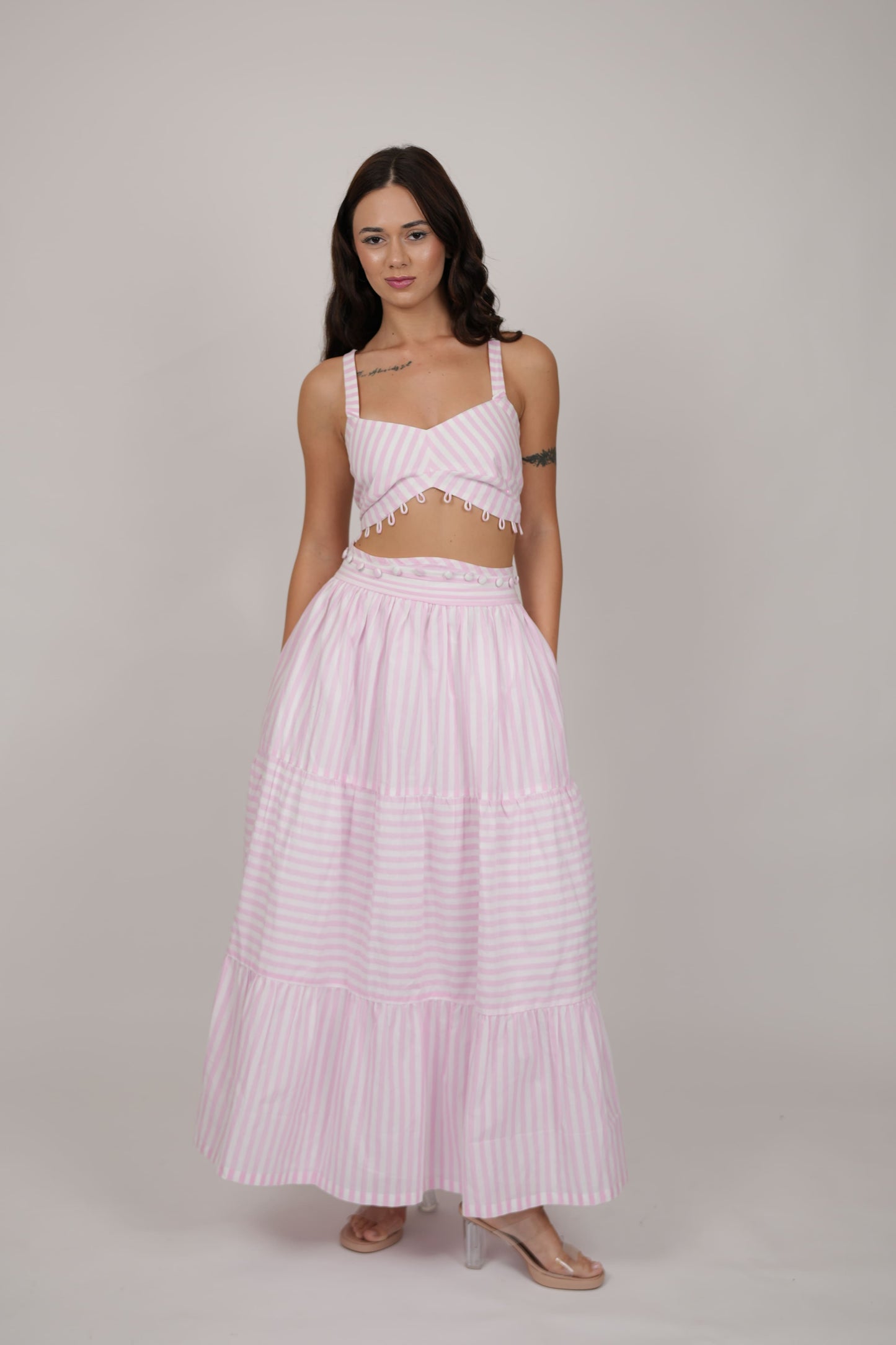 Abby White Pink Striped Dress