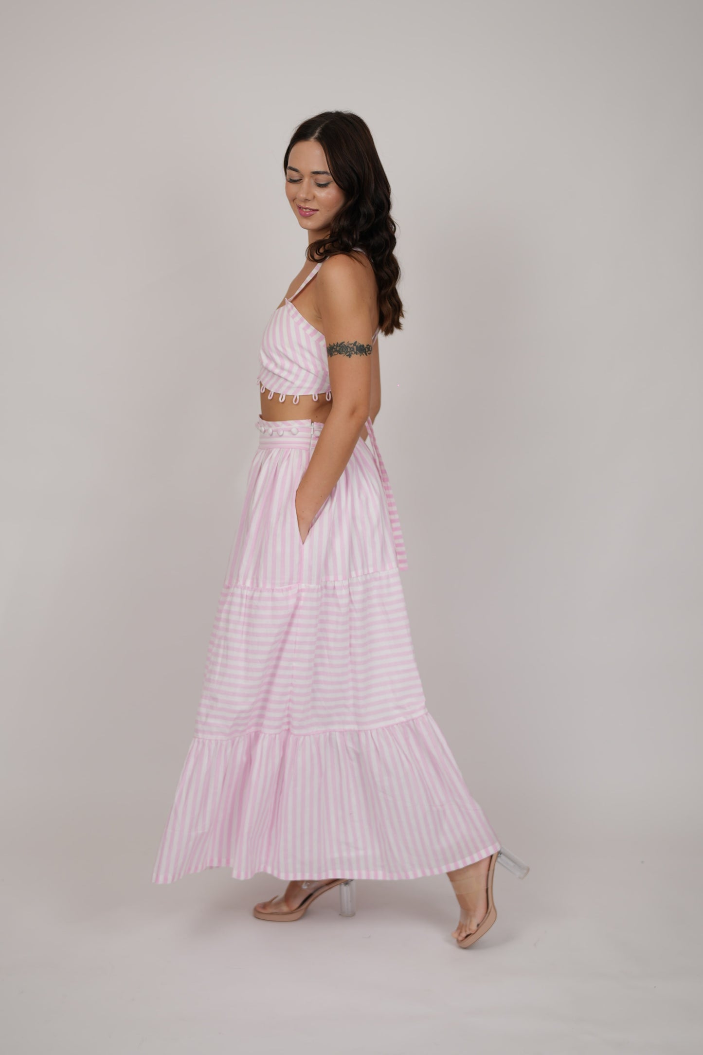 Abby White Pink Striped Dress