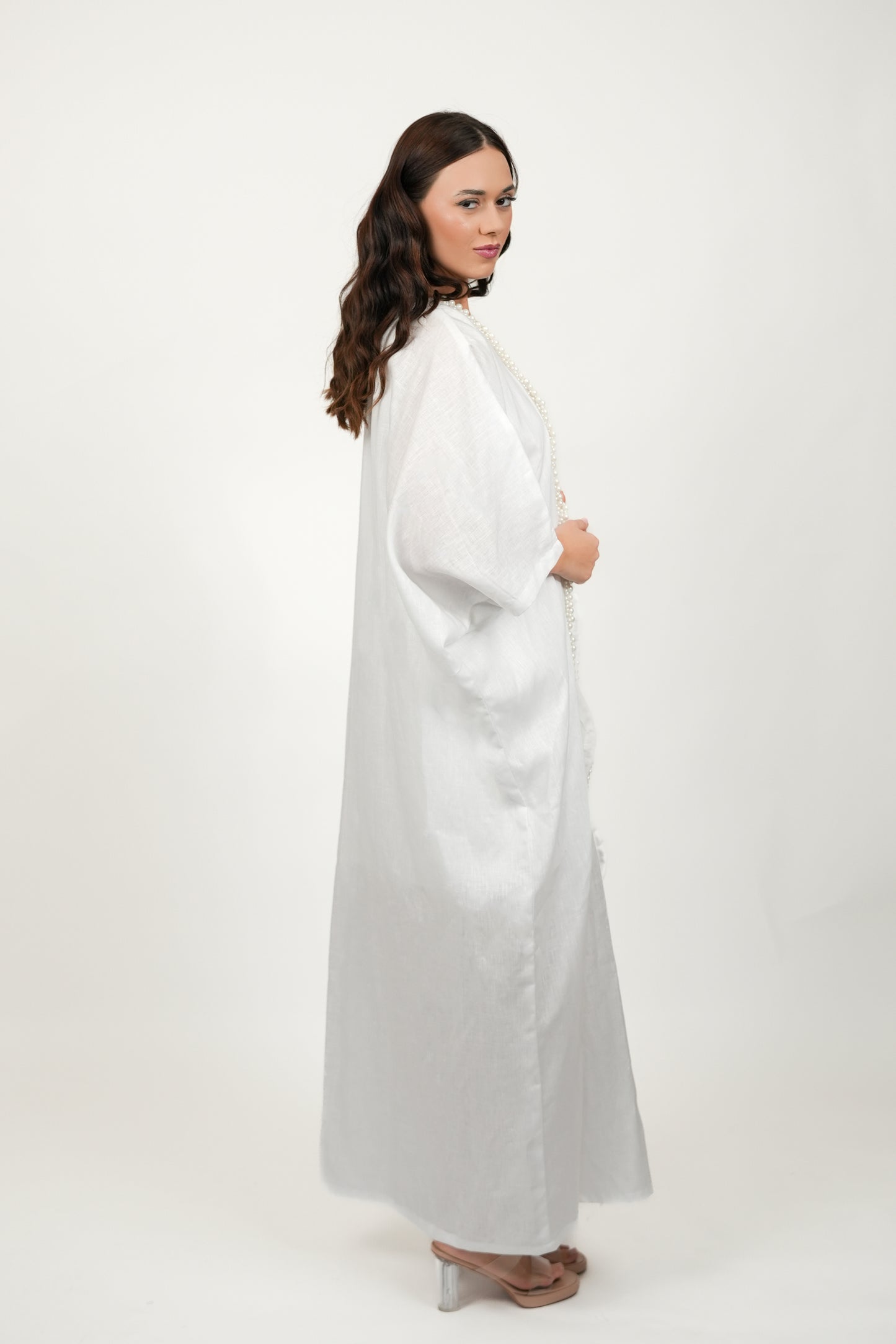 Pearl White Short Dress With Kimono Set