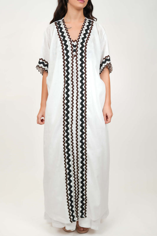 Coral White dress & Kimono Set