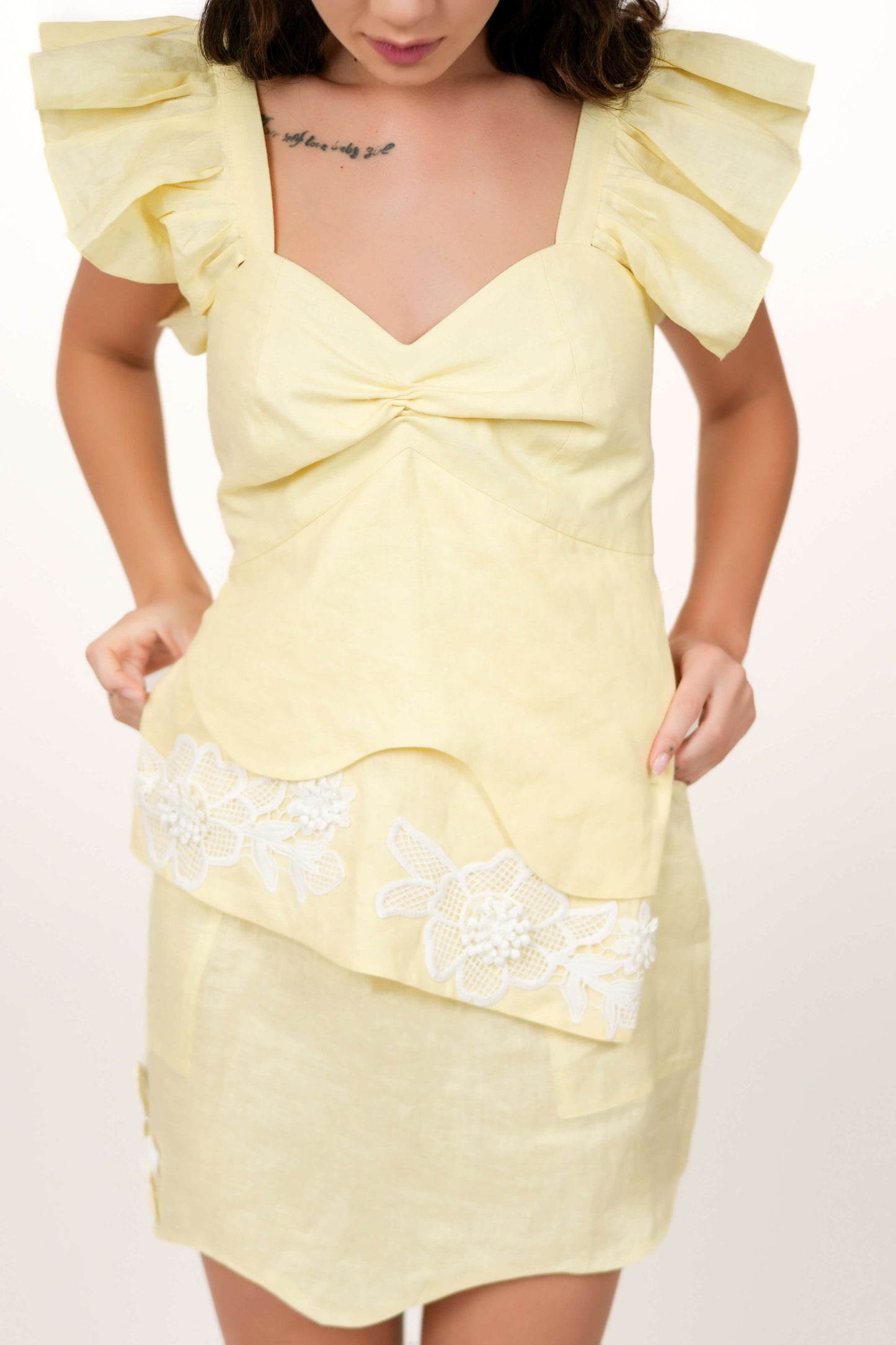 Blossom Yellow Top with White Lace