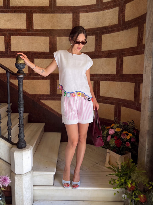 Fiji Summer Sleeveless White Linen Top