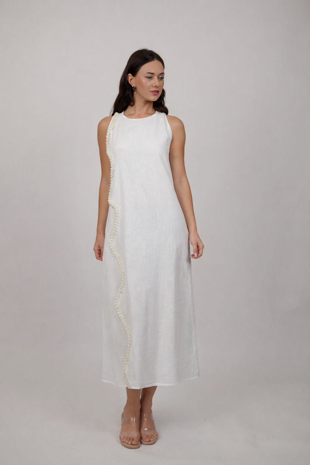 Pearl Linen Maxi Dress