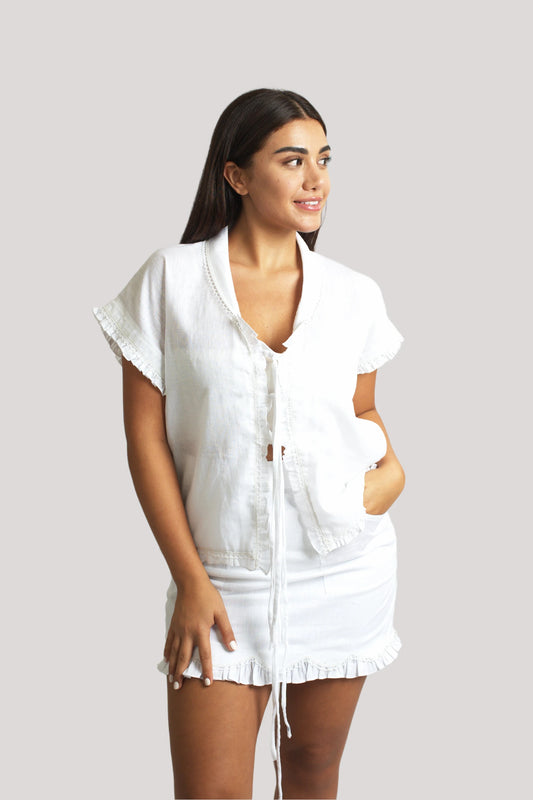 Mogra White Linen Top