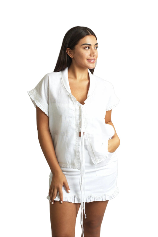 Mogra White Linen Top