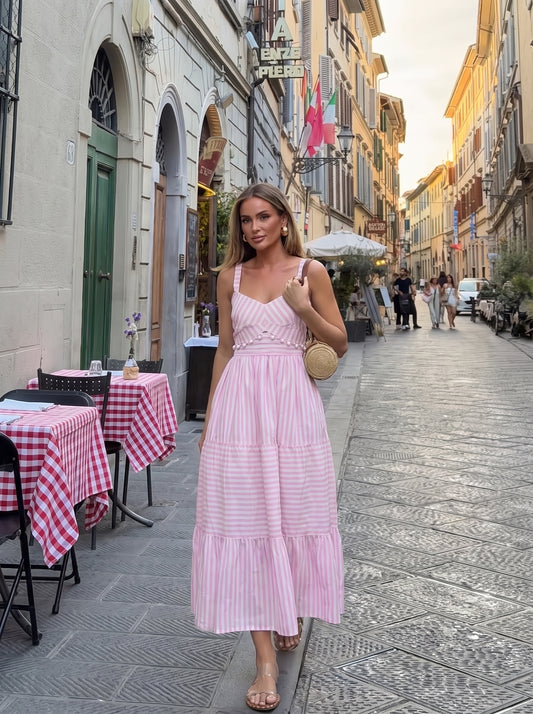 Abby White Pink Striped Dress
