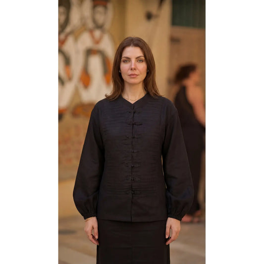 Inori Black Linen Top