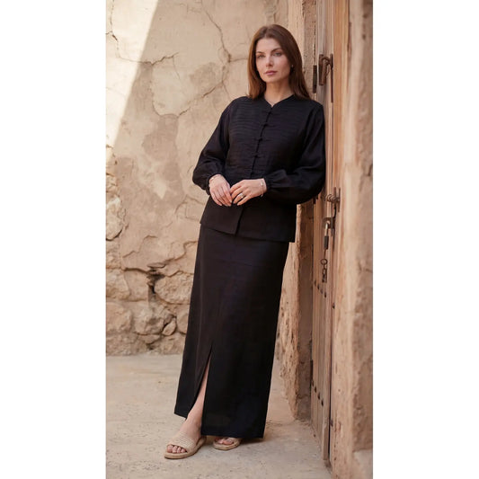 Inori Black Linen Skirt