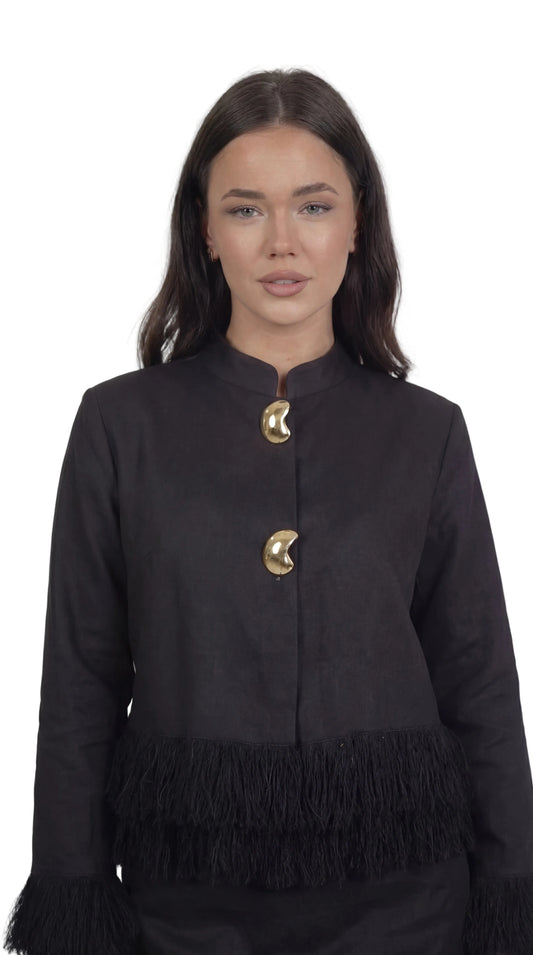 Whip Black Linen Top