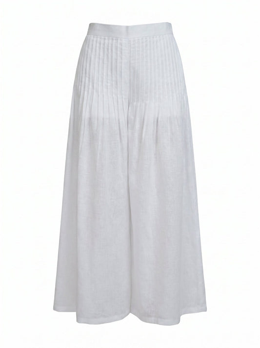 Margot White Linen Trouser, white high-waisted wide-leg pure linen trouser with pintex pleated drape, lined – main image
