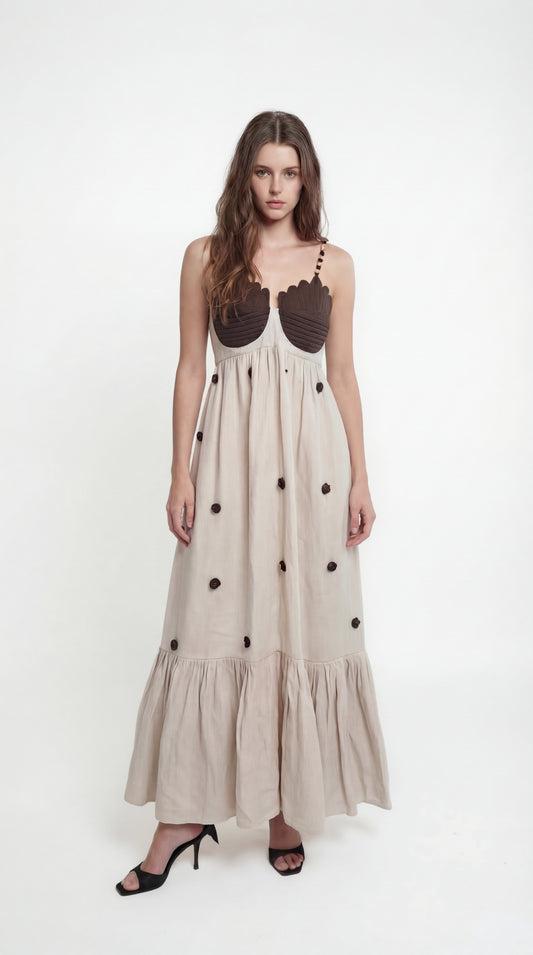 Coco Beige Brown Linen Dress